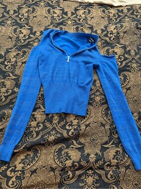 Bebe blue Cropped Quarter-Zip Sweater